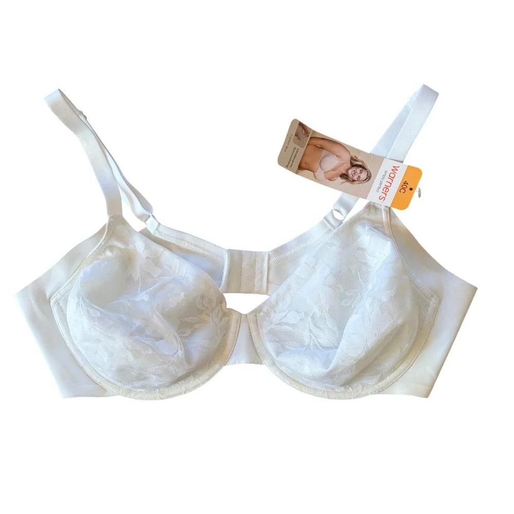 NWT Warners Simply Perfect Underarm Smoothing T-Shirt Bra White Lace 40C
